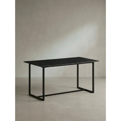 Esstisch Marmoroptik Metall Rechteckig Modern Groß, Schwarz 160x80x76 cm