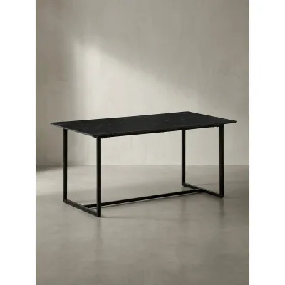 Esstisch Marmoroptik Metall Rechteckig Modern Groß, Schwarz 180x90x76 cm