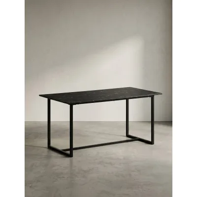 Esstisch Marmoroptik Metall Rechteckig Modern Groß, Schwarz 200x90x76 cm