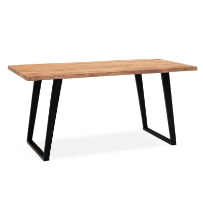 Esstisch Massivholz Baumkante Metall U-Gestell Handgefertigt ATOLL, Goldbraun-Schwarz 140x80x76 cm