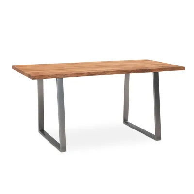 Esstisch Massivholz Baumkante Metallgestell Handgefertigt TARN, Goldbraun-Chrom 180x90x76 cm