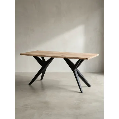 Esstisch Massivholz Metall Rechteckig Loft-Stil, Akazie 160x80x76 cm