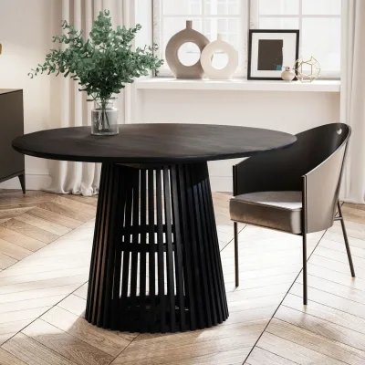 Esstisch rund Ø 120 Massivholz Schwarz Esszimmertisch Design Küchentisch massiv