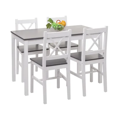 Esszimmer-Set MCW-F77, Sitzgruppe Esszimmergruppe, Massiv-Holz Landhaus 110cm ~ weiß-grau