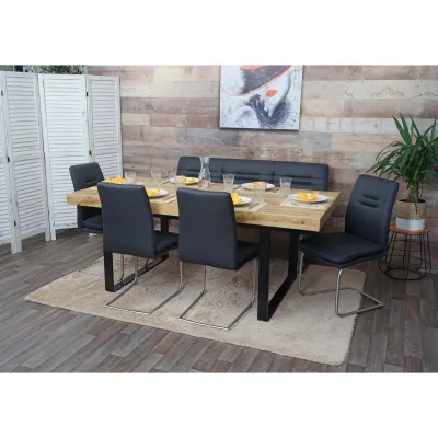 Esszimmer-Set MCW-H70, Esszimmergruppe Sitzgruppe Esszimmergarnitur, Stoff/Textil Edelstahl gebürstet ~ dunkelgrau 160cm