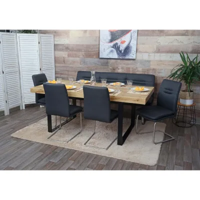 Esszimmer-Set MCW-H70, Esszimmergruppe Sitzgruppe Esszimmergarnitur, Stoff/Textil Edelstahl gebürstet ~ dunkelgrau 180cm