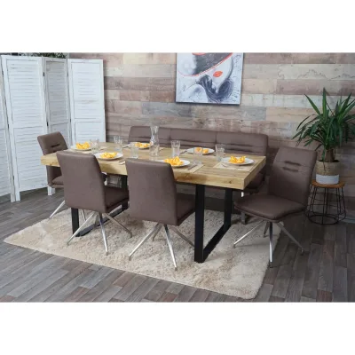 Esszimmer-Set MCW-H70, Sitzgruppe Esszimmergruppe Esszimmergarnitur, Stoff/Textil Edelstahl gebürstet ~ braun 180cm