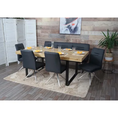 Esszimmer-Set MCW-H70, Sitzgruppe Esszimmergruppe Esszimmergarnitur, Stoff/Textil Edelstahl gebürstet ~ dunkelgrau 180cm