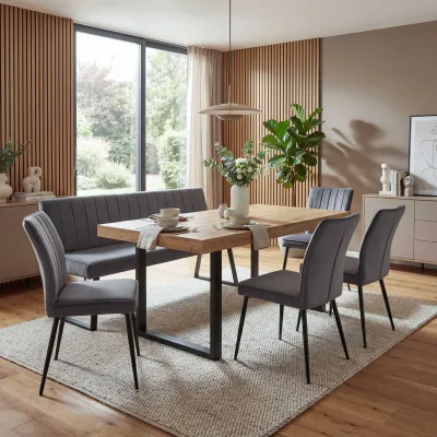 Esszimmer-Set MCW-K16, 4er-Set Stuhl+Sitzbank Esszimmergruppe Sitzgruppe Esszimmergarnitur, Samt Metall ~ dunkelgrau