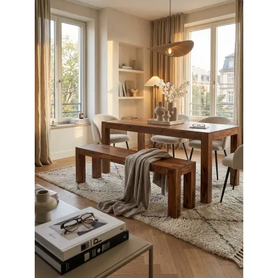 Esszimmerbank MUMBAI Massivholz Landhausstil, Dunkelbraun 140x35x45 cm