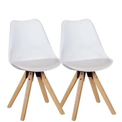 Esszimmerstuhl 2er Set Kunstleder mit Holzgestell Retro Skandinavisch gepolstert, Weiß 49x52x87 cm