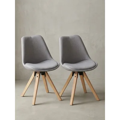 Esszimmerstuhl 2er Set Stoffbezug mit Holzgestell Rückenlehne Retro gepolstert, Grau 49x52x87 cm