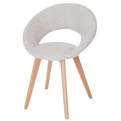 Esszimmerstuhl Almada III, Stuhl Küchenstuhl, Retro 50er Jahre Design ~ Textil, creme/grau
