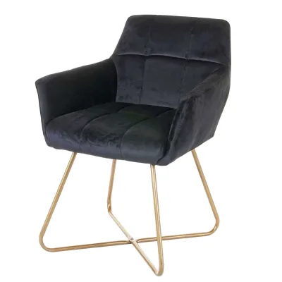 Esszimmerstuhl MCW-F37, Stuhl Küchenstuhl, Retro Design Samt goldene Füße ~ schwarz