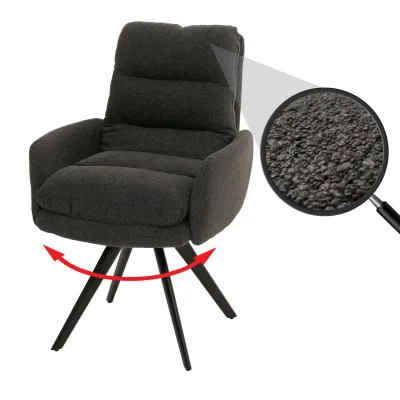 Esszimmerstuhl MCW-G66, Küchenstuhl Stuhl, drehbar Auto-Position Stoff/Textil Bouclé MVG ~ dunkelgrau, mit Armlehne