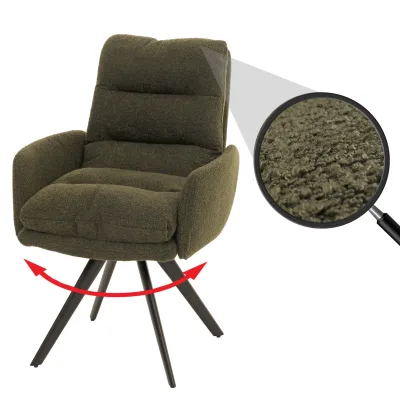 Esszimmerstuhl MCW-G66, Küchenstuhl Stuhl, drehbar Auto-Position Stoff/Textil Bouclé MVG ~ grün, mit Armlehne