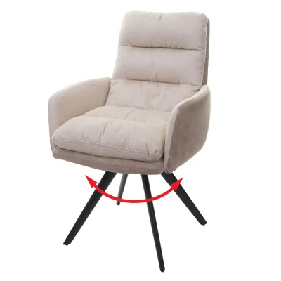 Esszimmerstuhl MCW-G66, Küchenstuhl Stuhl, drehbar Auto-Position Stoff/Textil MVG ~ creme, mit Armlehne