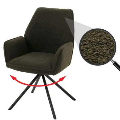 Esszimmerstuhl MCW-G67, Küchenstuhl Stuhl Armlehne, drehbar Auto-Position, Stoff/Textil Bouclé MVG ~ olivgrün