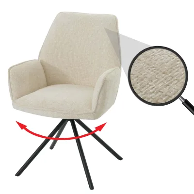 Esszimmerstuhl MCW-G67, Küchenstuhl Stuhl mit Armlehne, drehbar Auto-Position, Chenille MVG ~ creme