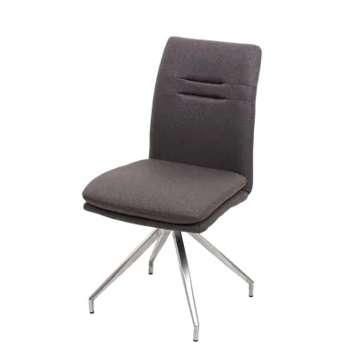 Esszimmerstuhl MCW-H70, Küchenstuhl Lehnstuhl Stuhl, Stoff/Textil Edelstahl gebürstet ~ grau-braun