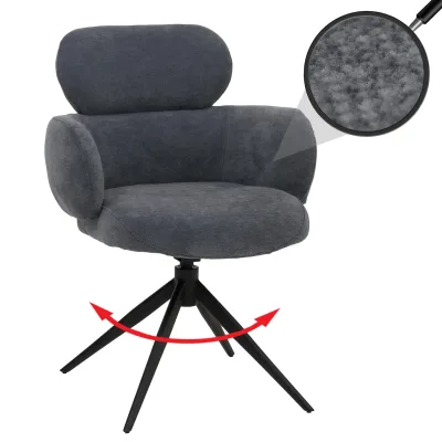 Esszimmerstuhl MCW-O77, Küchenstuhl Polsterstuhl, drehbar Auto-Return, Stoff (310g/m²) Chenille ~ grau-blau