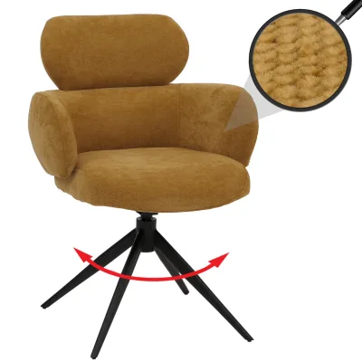 Esszimmerstuhl MCW-O77, Küchenstuhl Polsterstuhl, drehbar Auto-Return, Stoff (310g/m²) Chenille ~ senfgelb