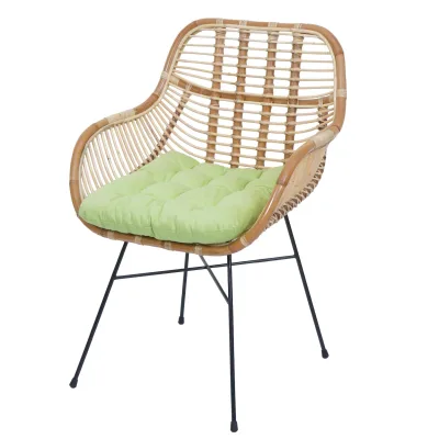 Esszimmerstuhl MCW-P17, Küchenstuhl Korbstuhl Rattansessel Rattanstuhl Stuhl, Kubu Rattan Metall ~ Polster grün