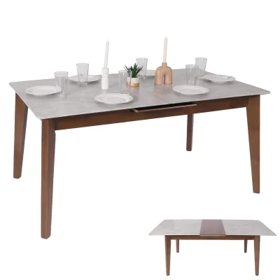 Esszimmertisch MCW-M57, Esstisch, Massiv-Holz Laminat Melamin 160-200x90cm, ausziehbar Beton-Optik, braune Beine