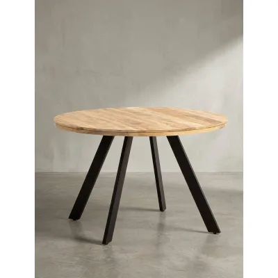Esszimmertisch – Rund Mango Massivholz 120x120x76 cm Metallbeine