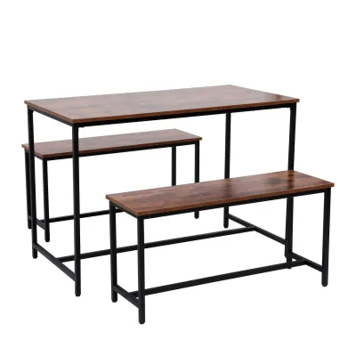 Esszimmertischset mit 1 Tisch & 2 Sitzbänken – Holz/Schwarz