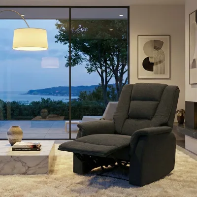Fernsehsessel MCW-F23, Relaxsessel Liege Sessel, Stoff/Textil 102x79x96cm ~ grau ohne Massage- und Wärmefunktion
