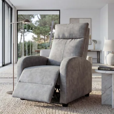 Fernsehsessel MCW-F76, Relaxsessel Sessel Liegesessel, Liegefunktion verstellbar Stoff/Textil ~ vintage hellgrau