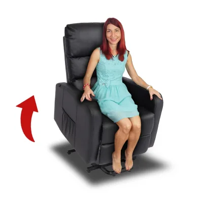 Fernsehsessel MCW-K62, Sessel Relaxsessel TV-Sessel Liege, Liegefunktion Aufstehhilfe, Metall Kunstleder ~ schwarz