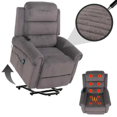 Fernsehsessel MCW-K63, Relaxsessel, Liegefunktion Aufstehhilfe Massage Heizfunktion, Stoff (220g/m²) Cord ~ dunkelgrau