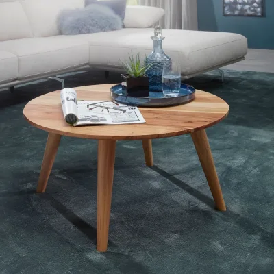 FineBuy Couchtisch Akazie Massiv rund 75 cm Wohnzimmertisch skandinavisch Retro
