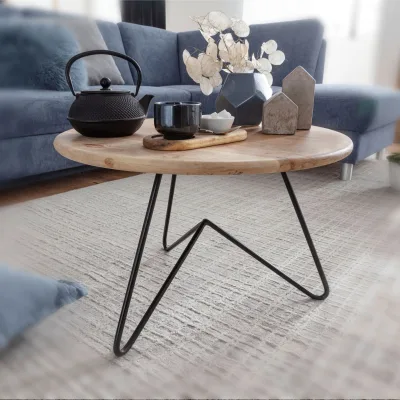 FineBuy Couchtisch Akazie Massivholz rund 60cm Wohnzimmertisch Metallgestell
