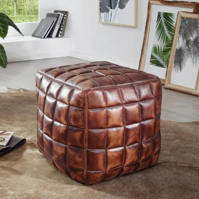 FineBuy Sitzwürfel Leder Ottomane Sitzhocker Hocker braun Polsterhocker