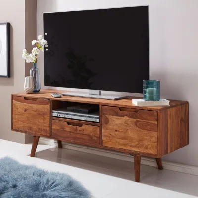 FineBuy TV Lowboard Holz Fernsehkommode Massiv Landhaus Fernsehschrank TV Bank