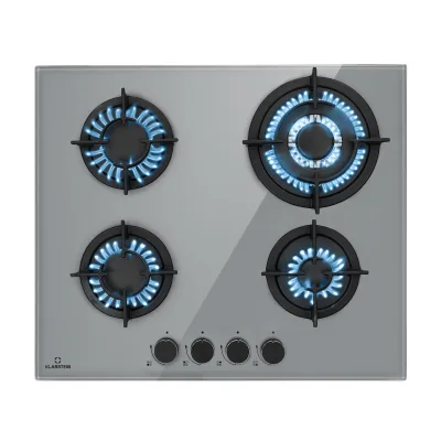 Firetale Gaskochfeld 4-flammig 60 cm Aluminium-Brenner inkl. Schlauch und Druckminderer Grau 4 Brenner