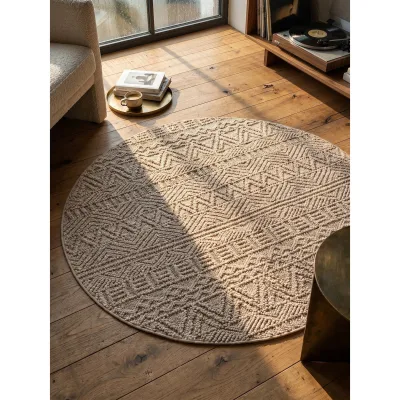 Flachgewebe-Teppich Ethno Beige 160x160 cm Ethno-Streifen