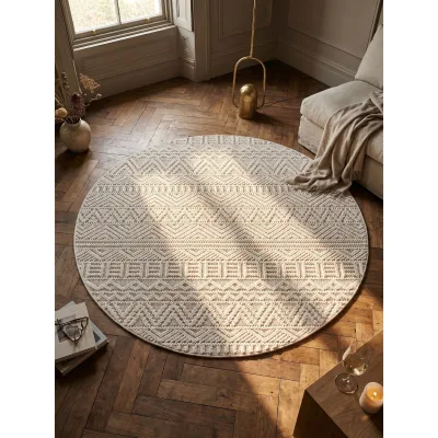 Flachgewebe-Teppich Ethno Creme 160x160 cm Ethno-Streifen