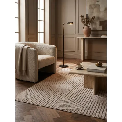 Flachgewebe-Teppich Hoch-Tief-Bögen Beige 60x110 cm Hoch-Tief Bögen