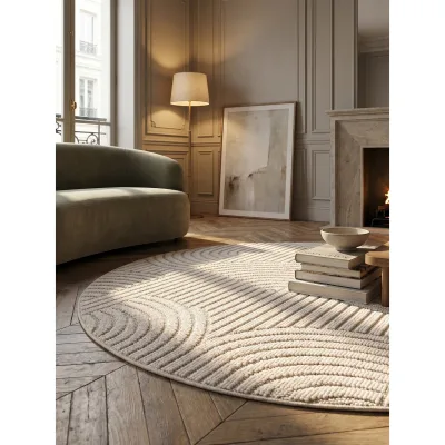 Flachgewebe-Teppich Hoch-Tief-Bögen Creme 80x80 cm Hoch-Tief Bögen