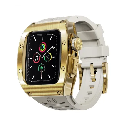 Für Apple Watch Series 9 8 7 45 / SE 6 5 4 44 Silikon Band Metall Gehäuse Hülle