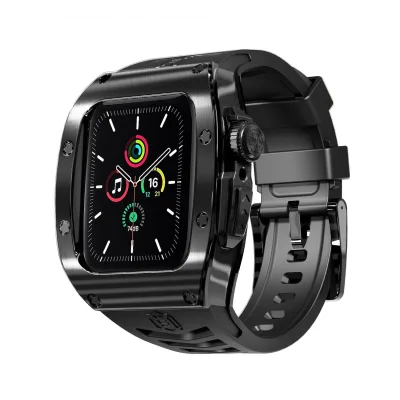 Für Apple Watch Series 9 8 7 45 / SE 6 5 4 44 Silikon Band Metall Gehäuse Hülle