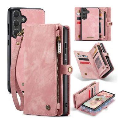 Für Samsung Galaxy S25 5G CaseMe 008 Kunstleder Multifunktion Zipper Wallet Tasche Pink