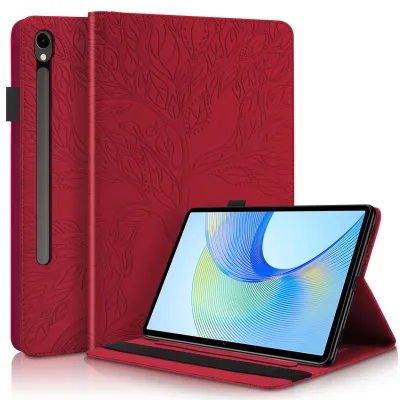 Für Samsung Galaxy Tab S10 FE Plus Kunstleder Baum Design Tasche Rot