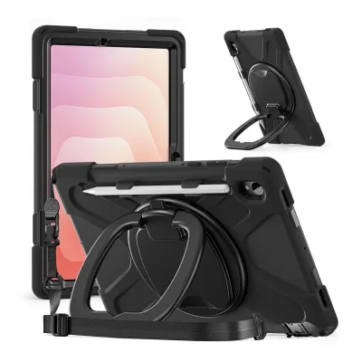 Hybrid Hülle für Samsung Galaxy Tab S11 360° Halterung & Schultergurt Schwarz