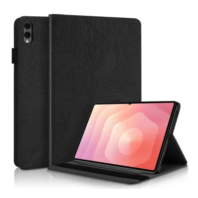 Für Samsung Galaxy Tab S11 Ultra Baum Design Kunstleder Tasche Schwarz