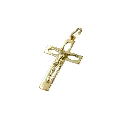 Gallay Anhänger 28x17mm Kreuz mit Jesus durchbrochen glänzend 14Kt GOLD